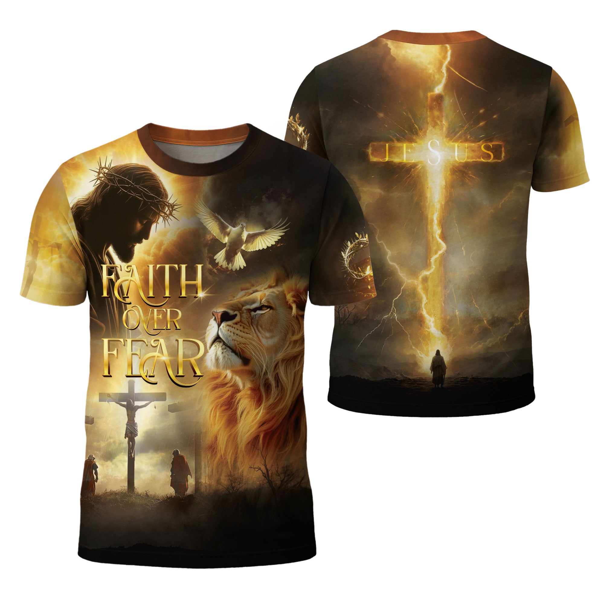 Faith Over Fear Lion & Dove Christian T-Shirt