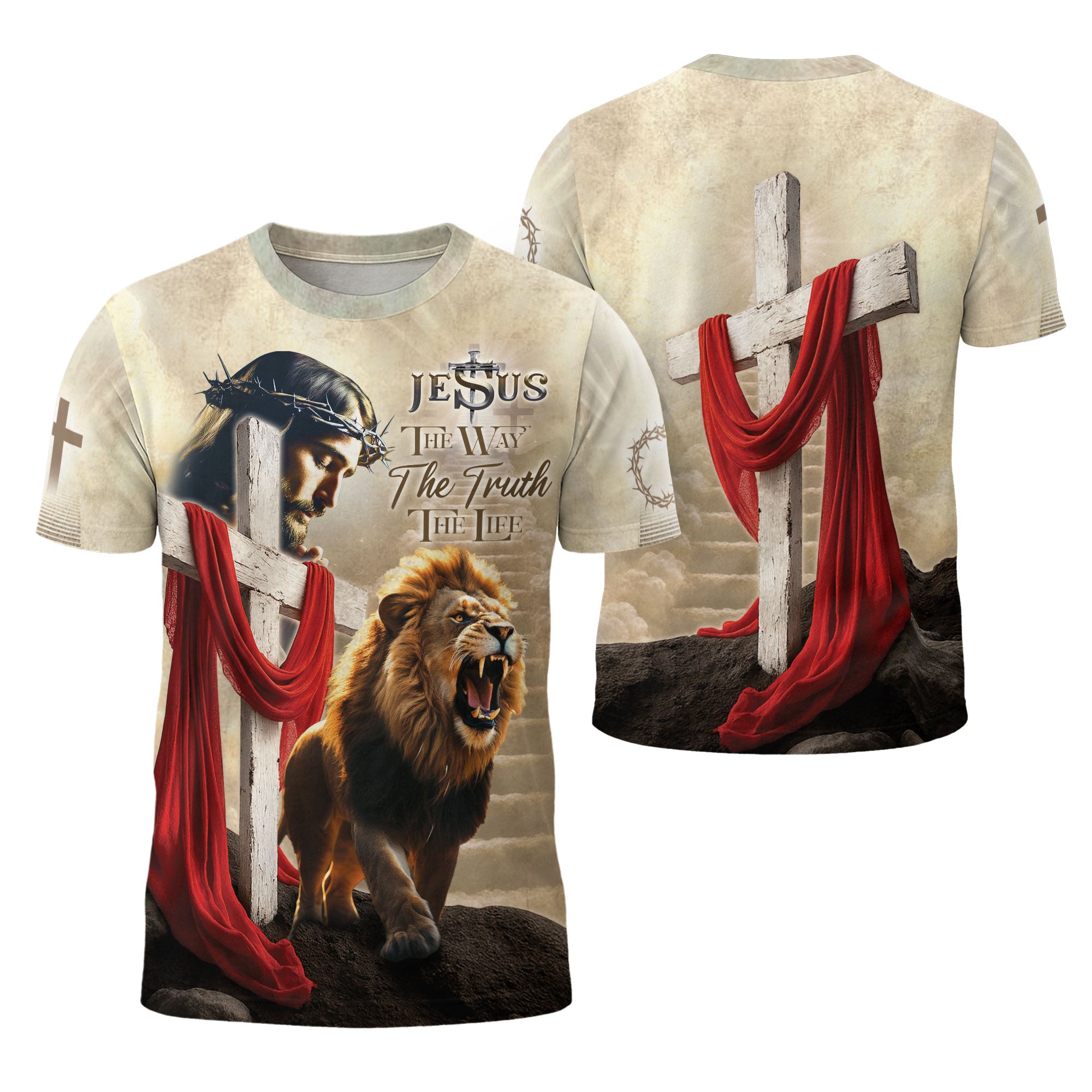Jesus The Way The Truth The Life Lion Cross Christian T-Shirt