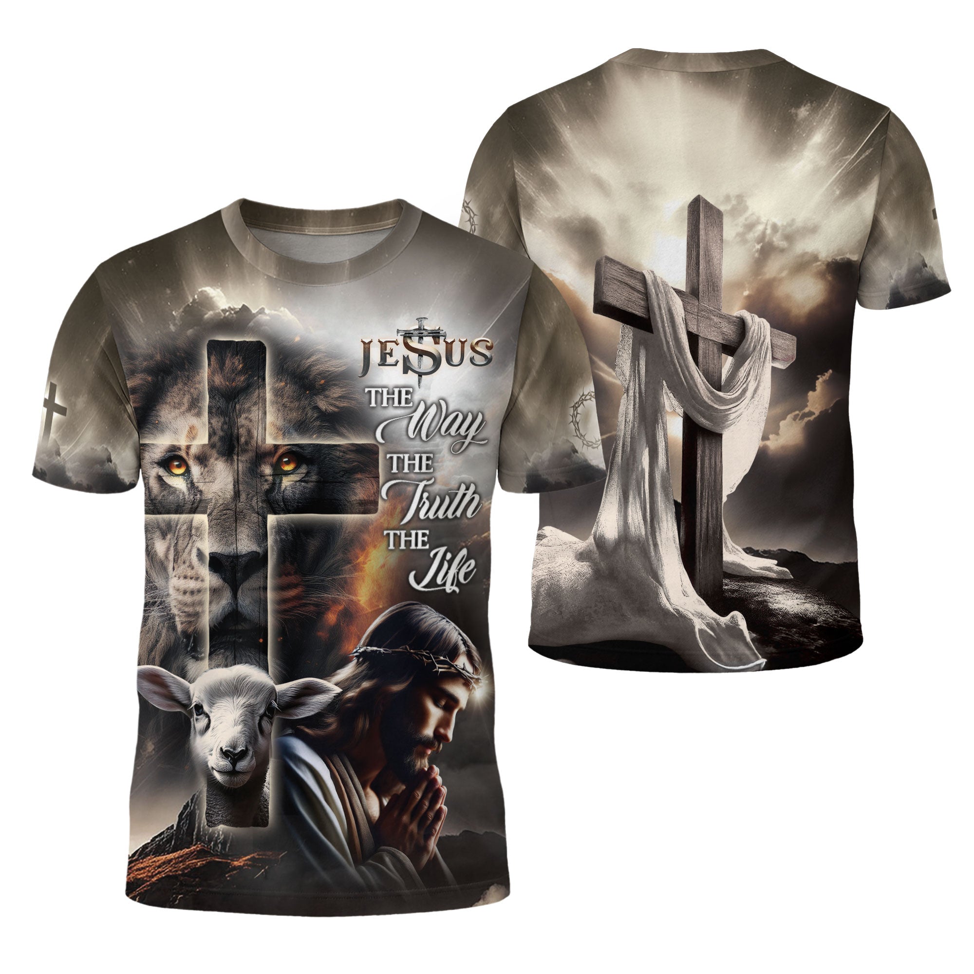 Jesus The Way The Truth The Life Lion Lamb Cross T-Shirt