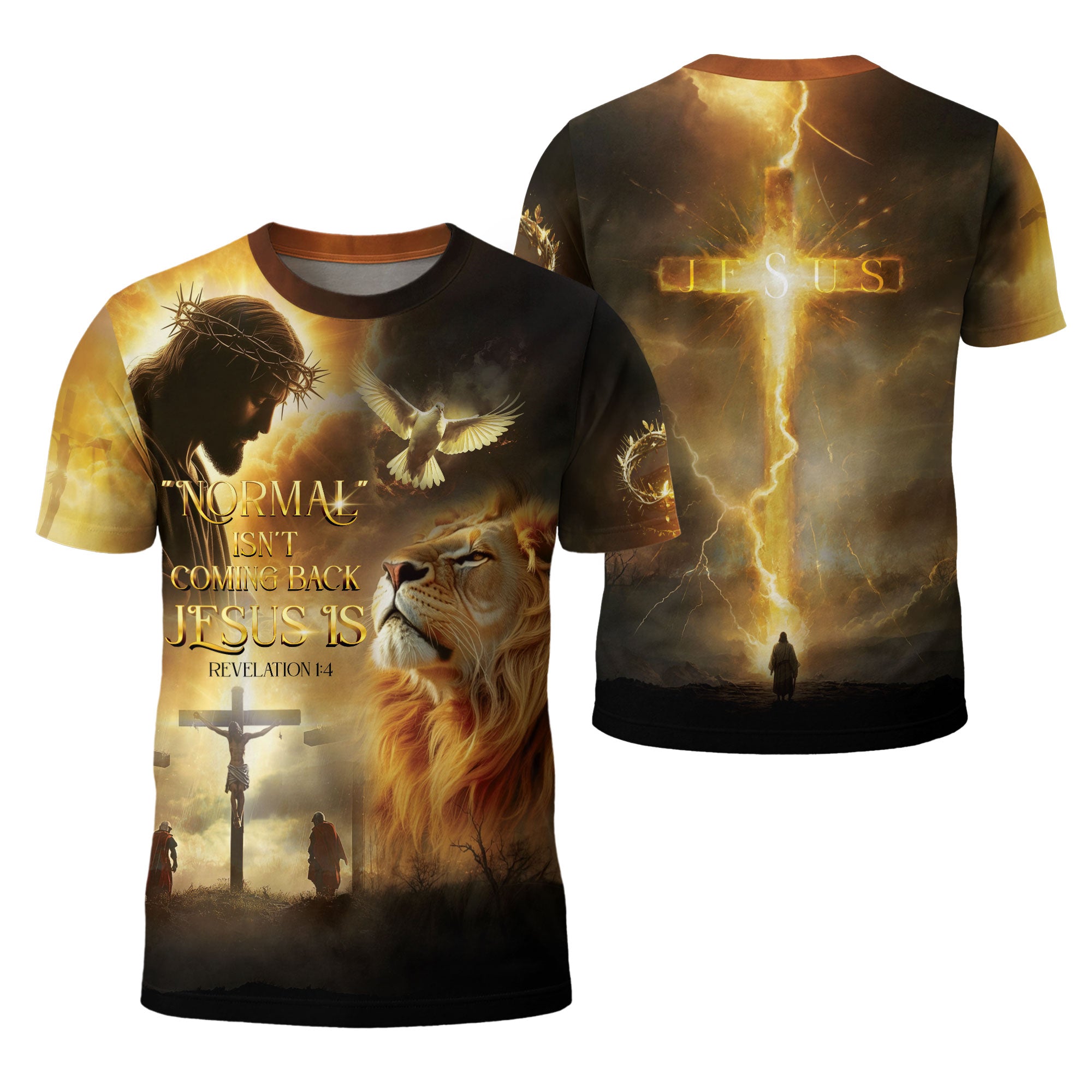 Revelation Light “Jesus Is Coming Back” Lion and Cross Christian T-Shirt