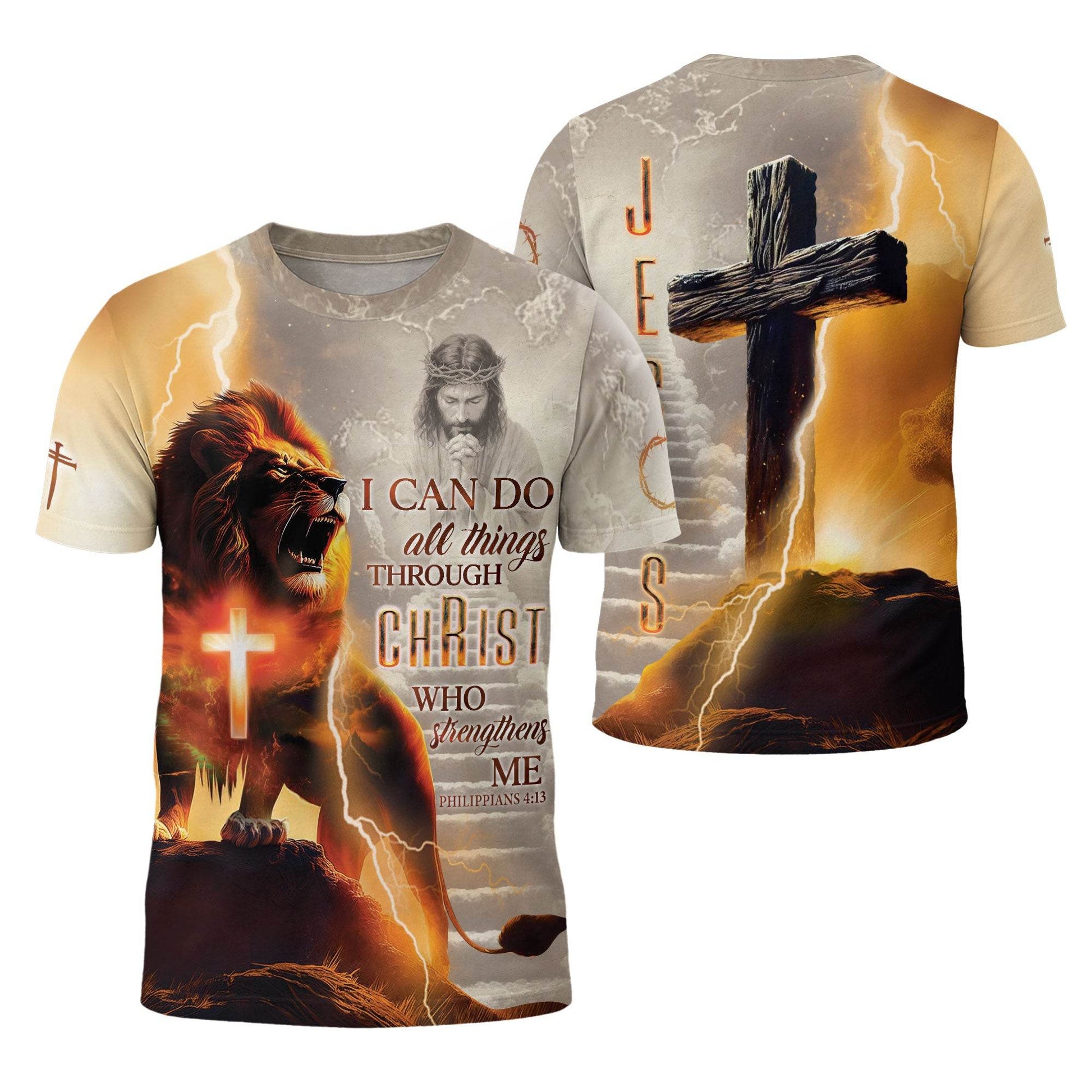 I Can Do All Things Through Christ Lightning Cross & Lion T-Shirt - Rust Field Wear