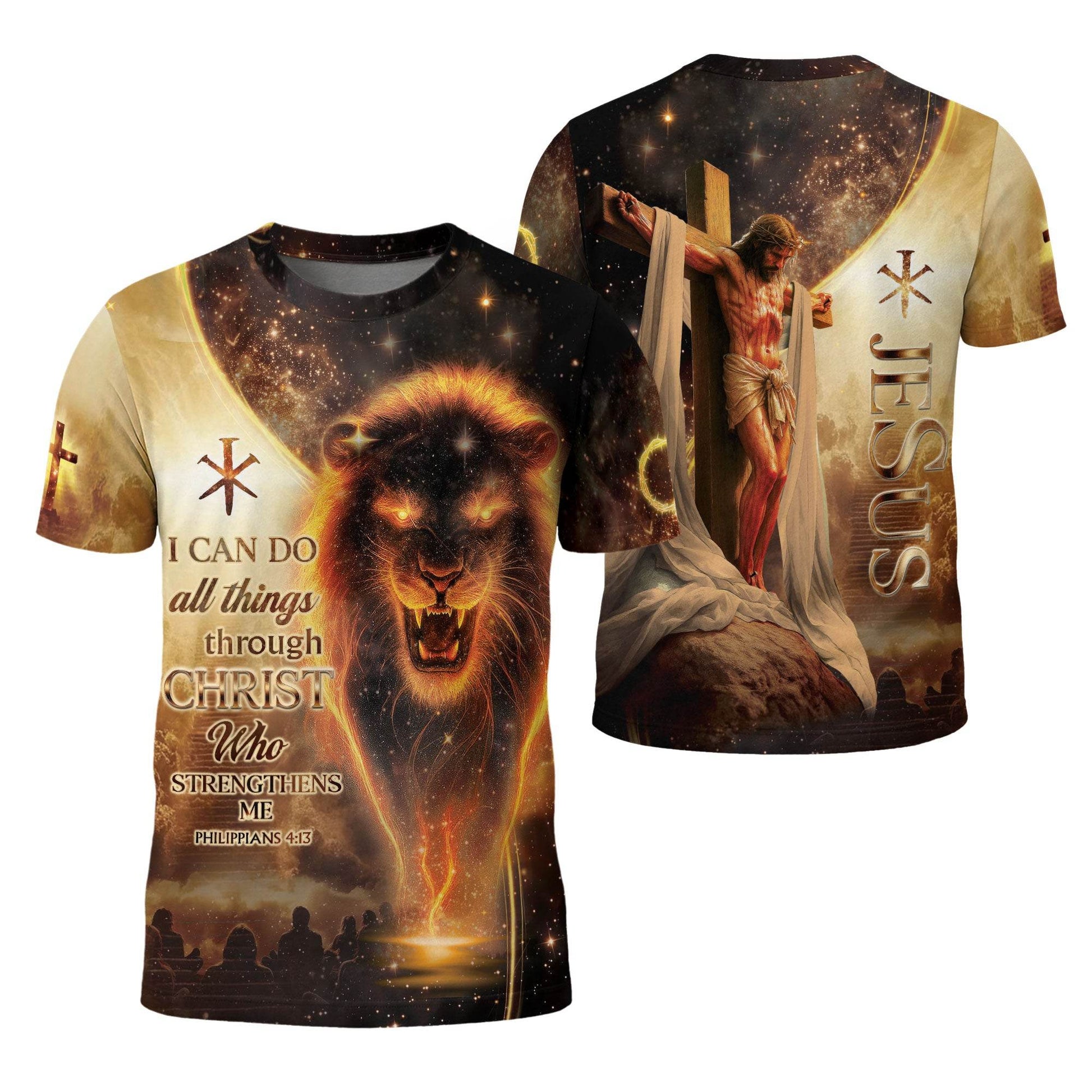 I Can Do All Things Through Christ Lion & Cross T-Shirt - Rust Field Wear
