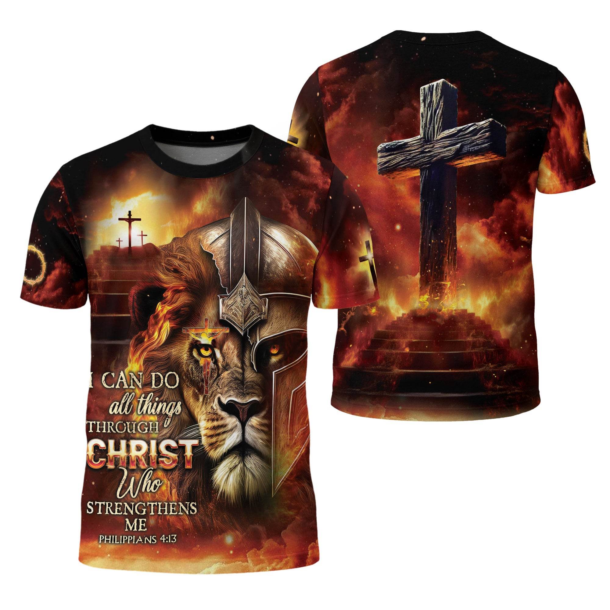 I Can Do All Things Through Christ Lion Warrior Cross T-Shirt - Rust Field Wear