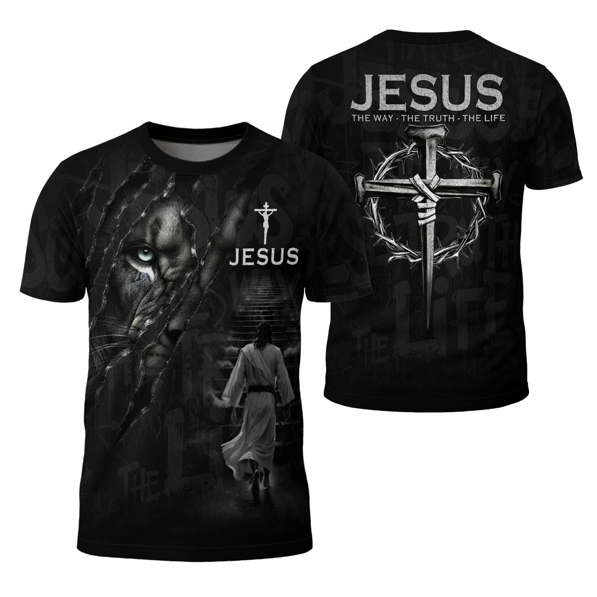 Jesus The Way The Truth The Life Lion Eye Cross Christian T-Shirt