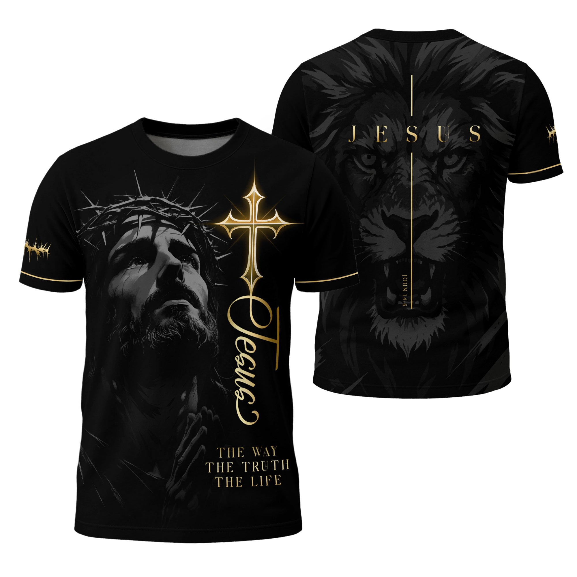 Jesus The Way The Truth The Life Golden Cross Lion Christian T-Shirt