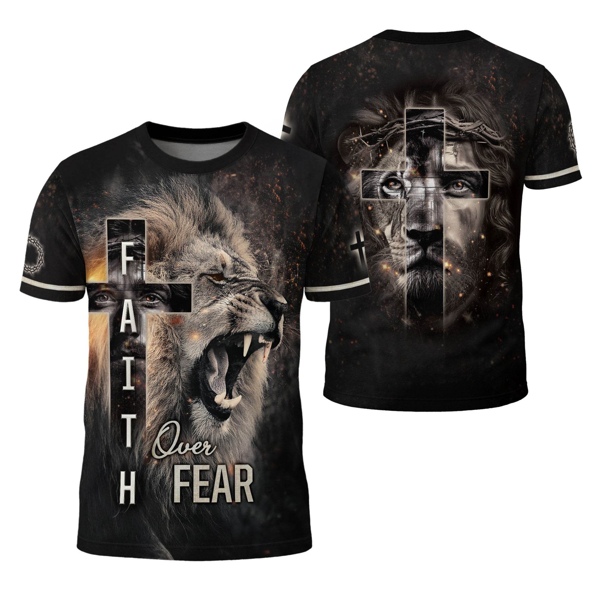 Roaring Lion & Cross Faith Over Fear Christian T-Shirt - Rust Field Wear