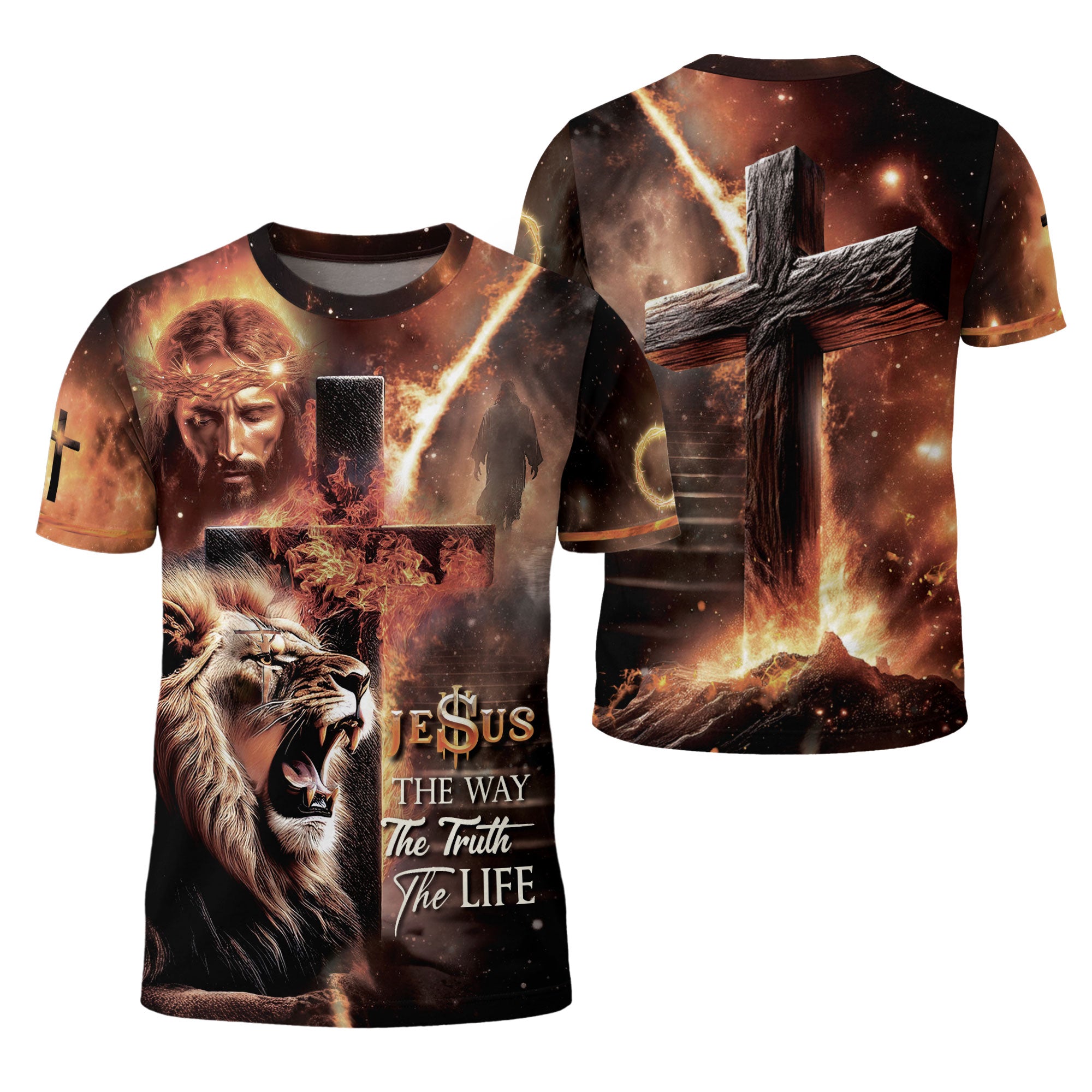 The Way The Truth The Life Lion & Cross Christian T-Shirt