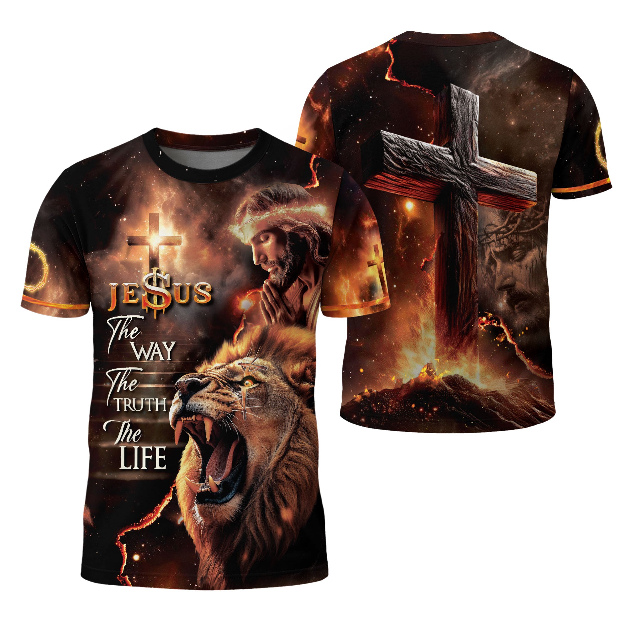 Crown of Thorns Lion Jesus The Way The Truth The Life Christian T-Shirt