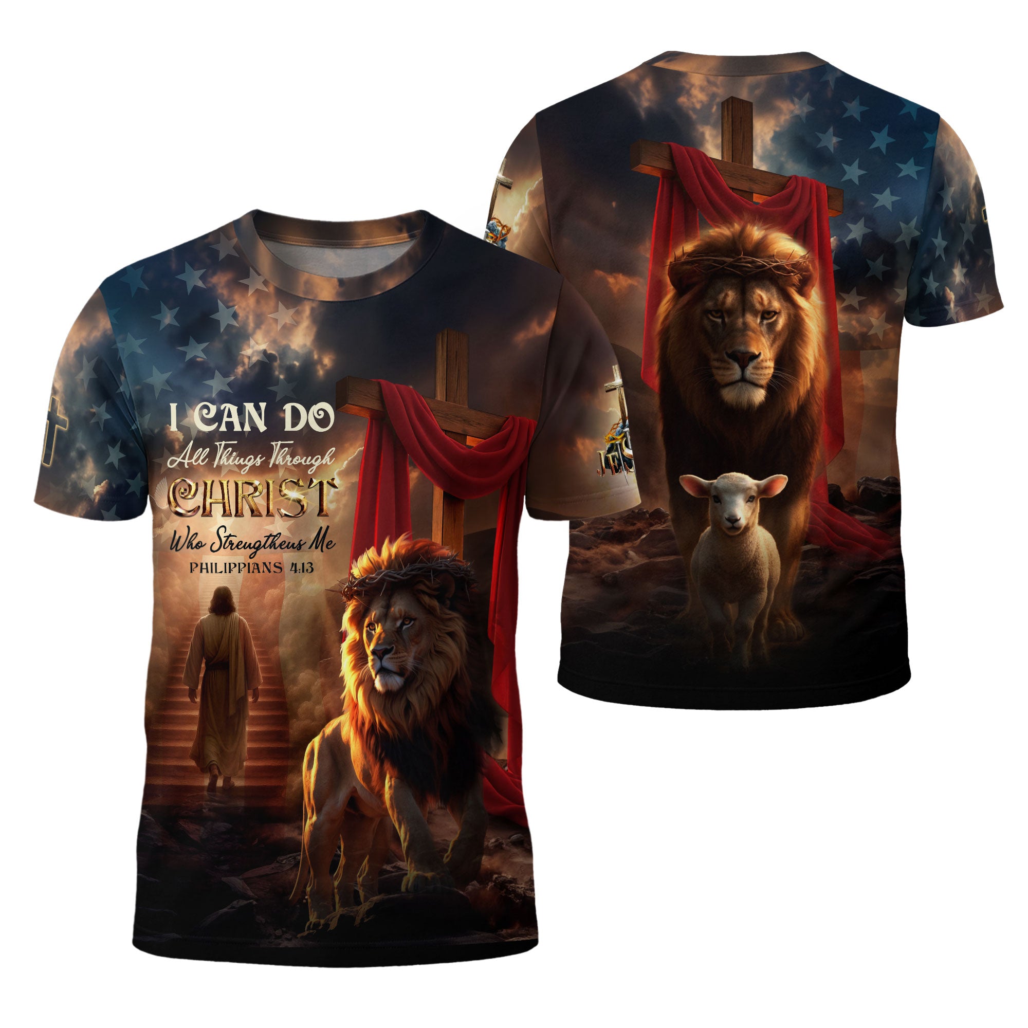 I Can Do All Things Through Christ Lion and Lamb Cross Christian T-Shirt