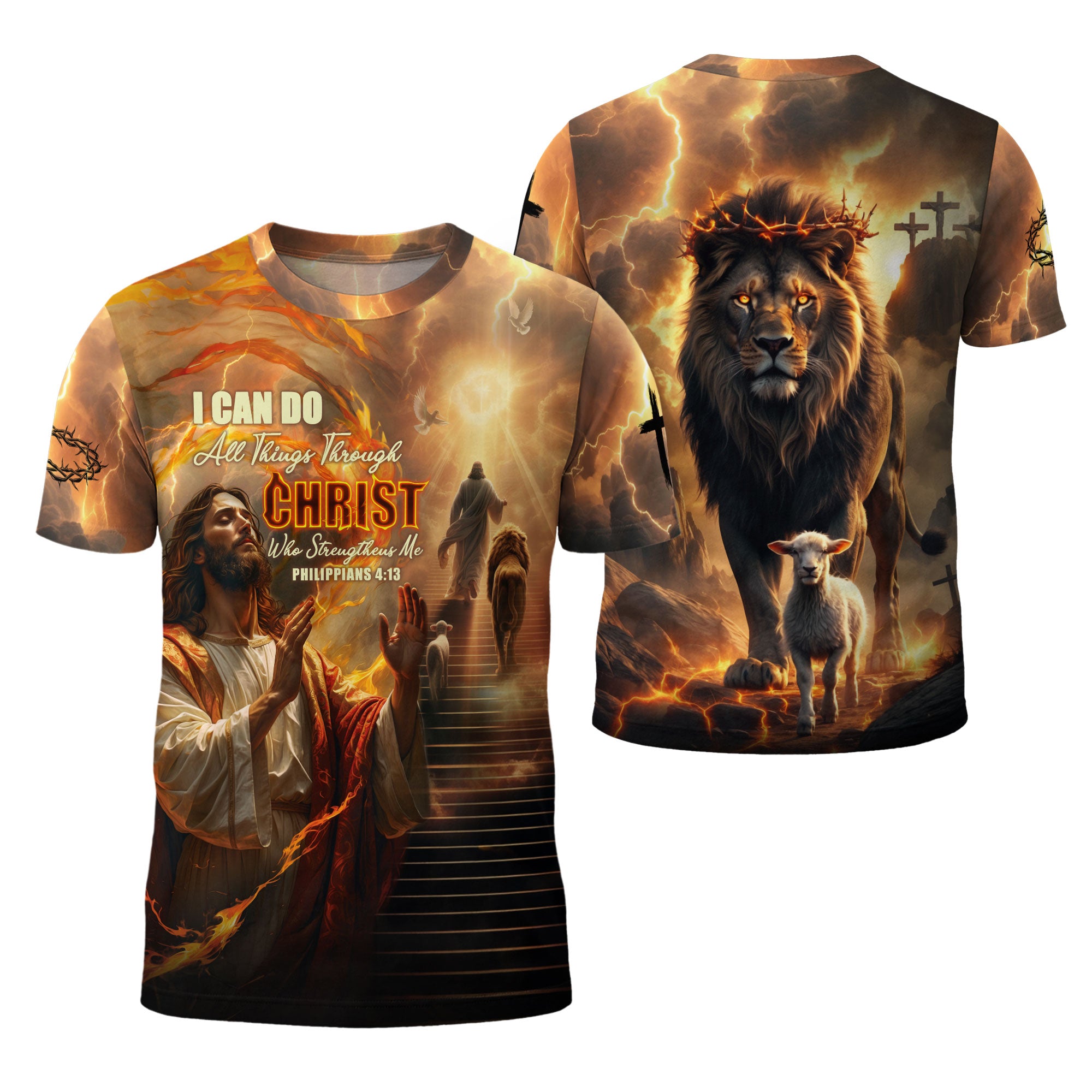 I Can Do All Things Through Christ Lion and Lamb Lightning Christian T-Shirt