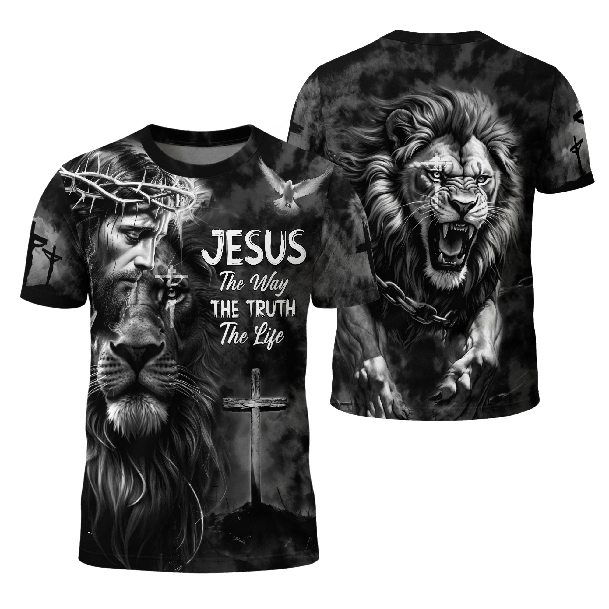 Black And White Jesus Lion Of Judah Cross The Way The Truth The Life T-Shirt