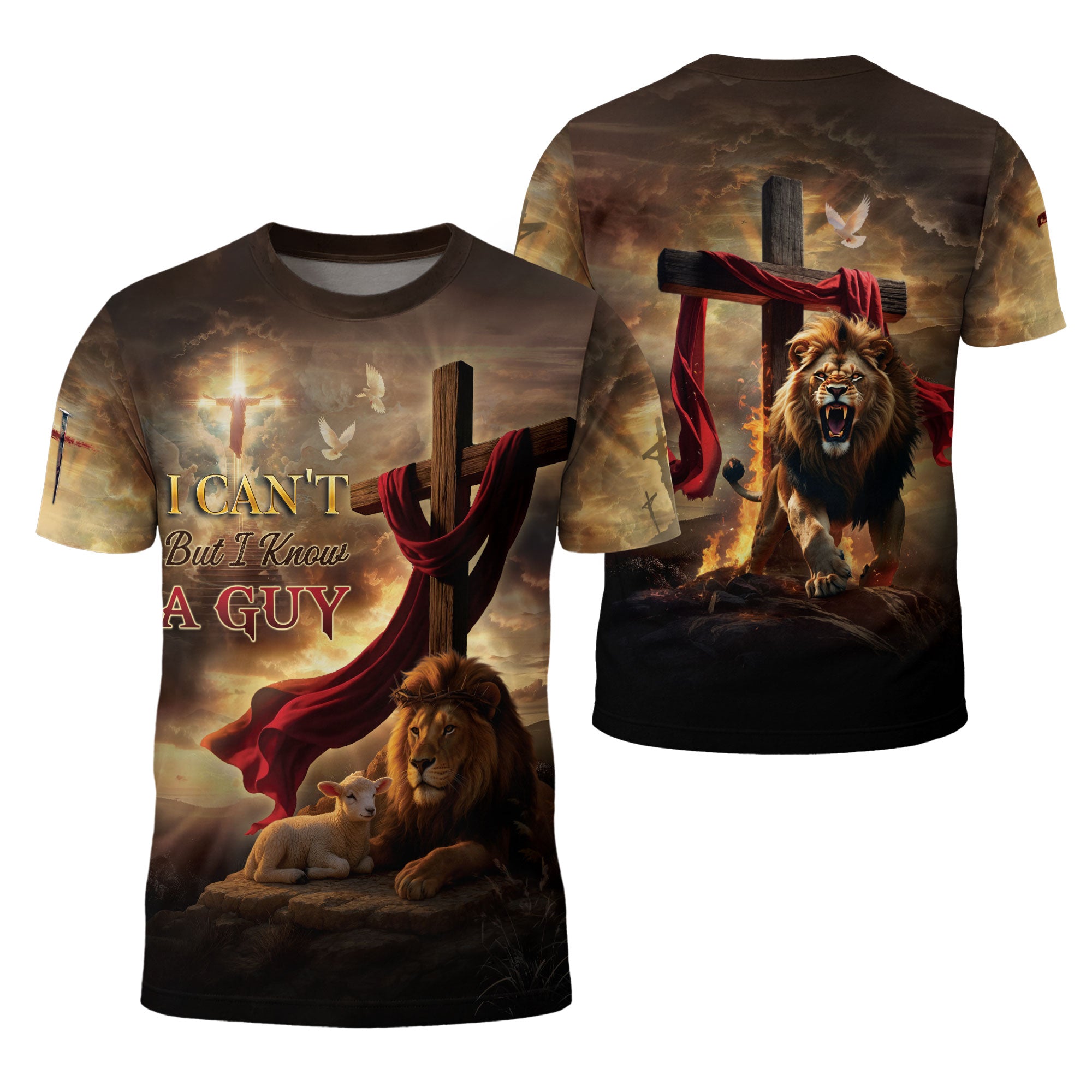 I Can’t But I Know A Guy Christian T-Shirt Jesus Lion Cross Design Religious