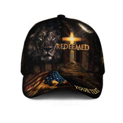 REDEEMED Lion of Judah Cap – Cross & Flag Patriotic Christian Personalized Hat - Rust Field Wear