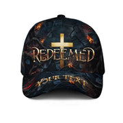 REDEEMED Cross Fire Cap – Bold Christian Statement Hat (Custom Text) - Rust Field Wear