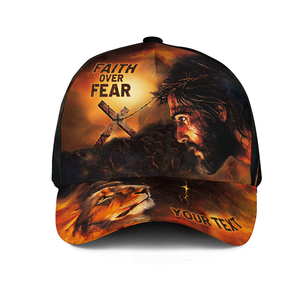 Custom Faith Over Fear Hat  With Jesus & Lion Design