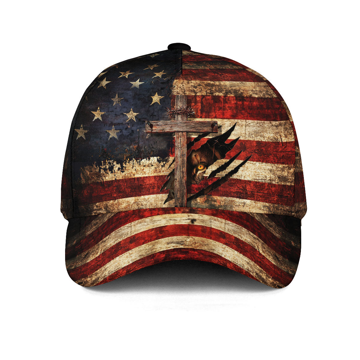 American Flag Lion Eye Cross Crown Christian Hat