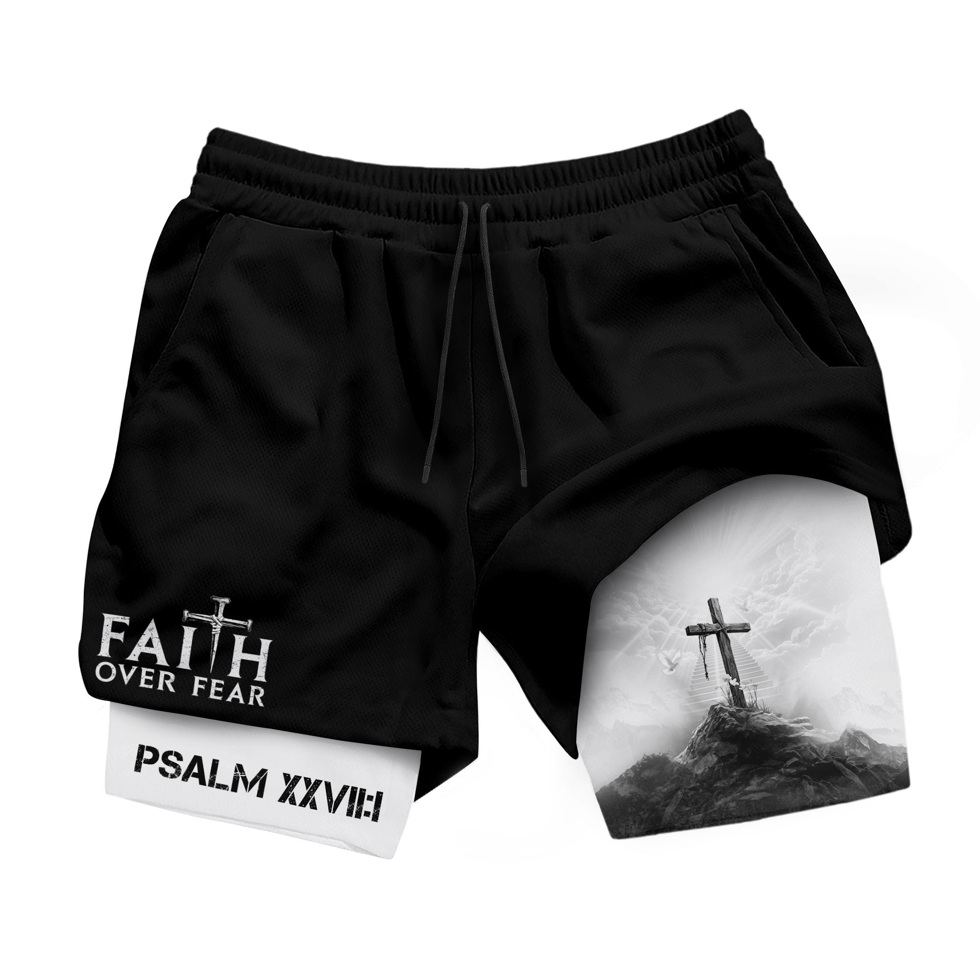 Faith Over Fear Christian Gym Shorts for Men Psalms 27:1