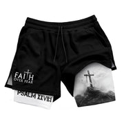 Faith Over Fear Christian Gym Shorts for Men Psalms 27:1 - Rust Field Wear