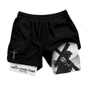 Faith Over Fear Christian Gym Shorts for Men Jesus Cross Design