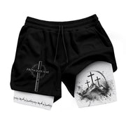 Faith Over Fear Christian Gym Shorts for Men Psalms 27:1 Cross Design