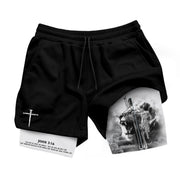 John 3:16 Christian Gym Shorts for Men Lion Cross Bible Verse