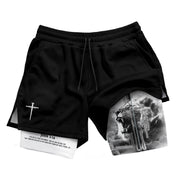 John 3:16 Christian Gym Shorts for Men Lion Cross Bible Verse - Rust Field Wear