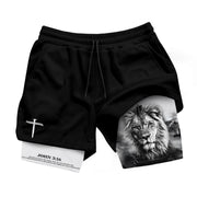John 3:16 Christian Gym Shorts for Men Lion Cross Faith Shorts