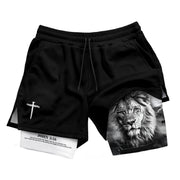 John 3:16 Christian Gym Shorts for Men Lion Cross Faith Shorts - Rust Field Wear