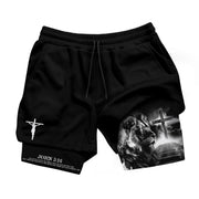 John 3:16 Christian Gym Shorts for Men Lion Cross Jesus Design