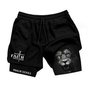Psalm 27:1 Faith Over Fear Christian Gym Shorts Lion Cross Design