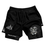 Psalm 27:1 Faith Over Fear Christian Gym Shorts Lion Cross Design - Rust Field Wear