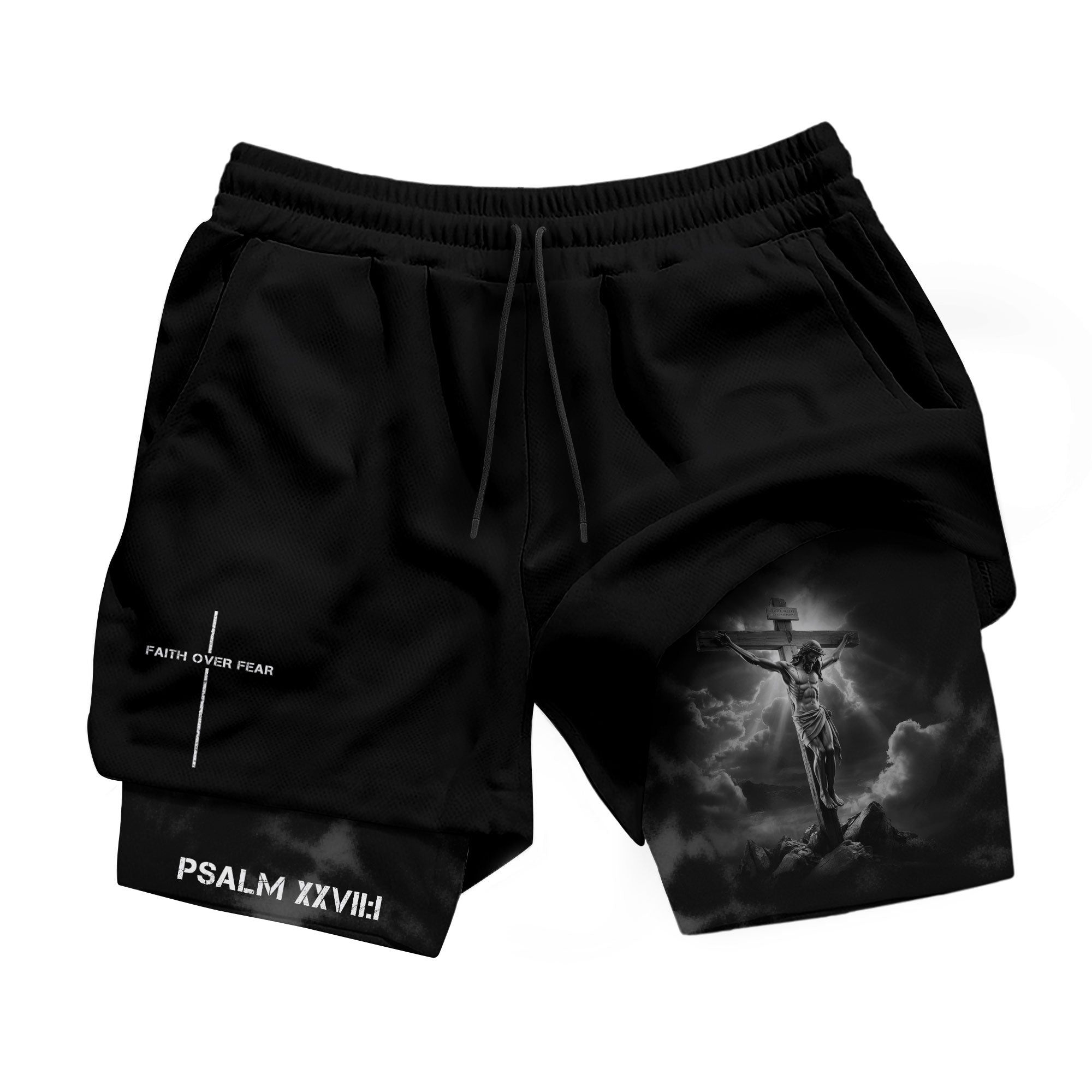 Psalm 27 1 Christian Gym Shorts Jesus on Cross Faith Over Fear