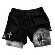 Psalm 27:1 Lion and Lamb Christian Gym Shorts Faith Over Fear - Rust Field Wear