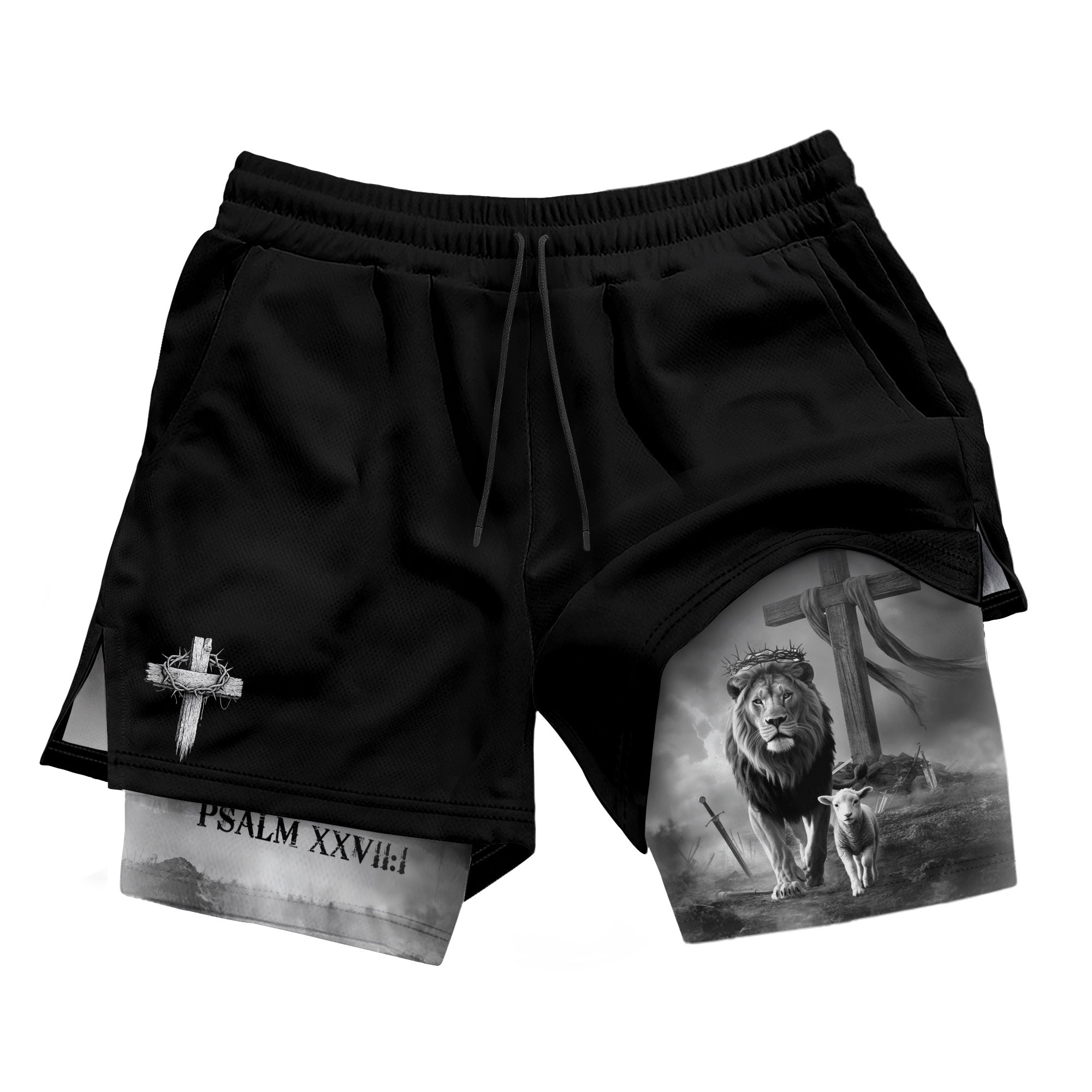 Psalm 27:1 Lion and Lamb Christian Gym Shorts Faith Over Fear - Rust Field Wear