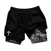 John 3:16 Christian Shorts for Men Jesus Cross Lion Design