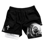 Christian Lion Cross Shorts for Men John 3:16 Bible Verse - Rust Field Wear