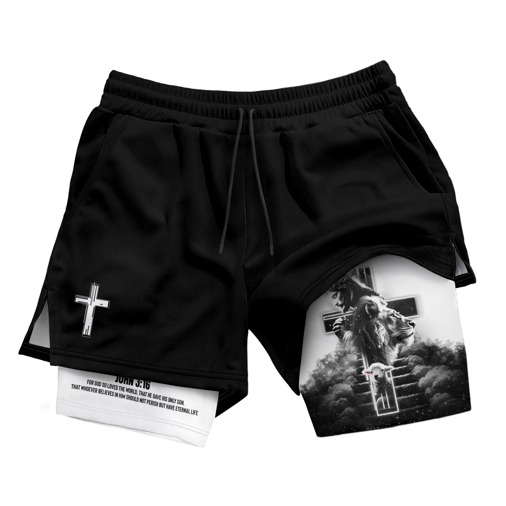 Jesus Cross Christian Shorts for Men John 3:16 Bible Verse - Rust Field Wear