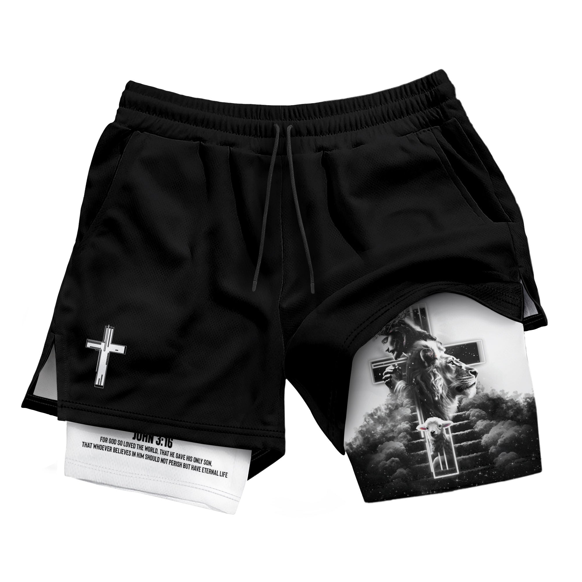 Jesus Cross Christian Shorts for Men John 3:16 Bible Verse - Rust Field Wear