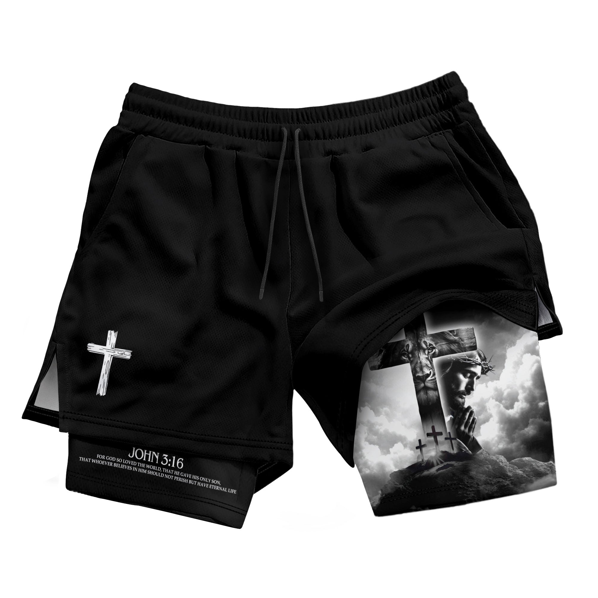 John 3:16 Bible Verse Shorts for Men Jesus Cross Christian Apparel - Rust Field Wear