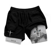 John 3:16 Christian Gym Shorts for Men with Liner Lion Cross Design