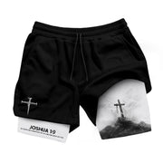 Joshua 1:9 Cross Mountain Christian Gym Shorts Faith Strength