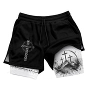 Joshua 1:9 Three Crosses Christian Gym Shorts Faith Over Fear - Rust Field Wear
