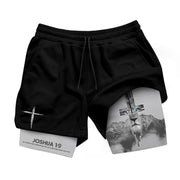 Joshua 1:9 Lion Cross Mountain Christian Gym Shorts Faith Strength