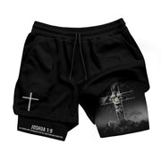 Joshua 1:9 Lion Cross Faith Christian Gym Shorts Bible Verse