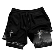 Joshua 1:9 Lion Cross Faith Christian Gym Shorts Bible Verse - Rust Field Wear