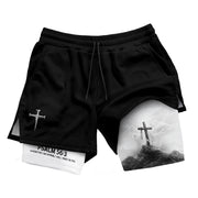 Psalm 56:3 Cross on the Mountain Christian Gym Shorts - Rust Field Wear