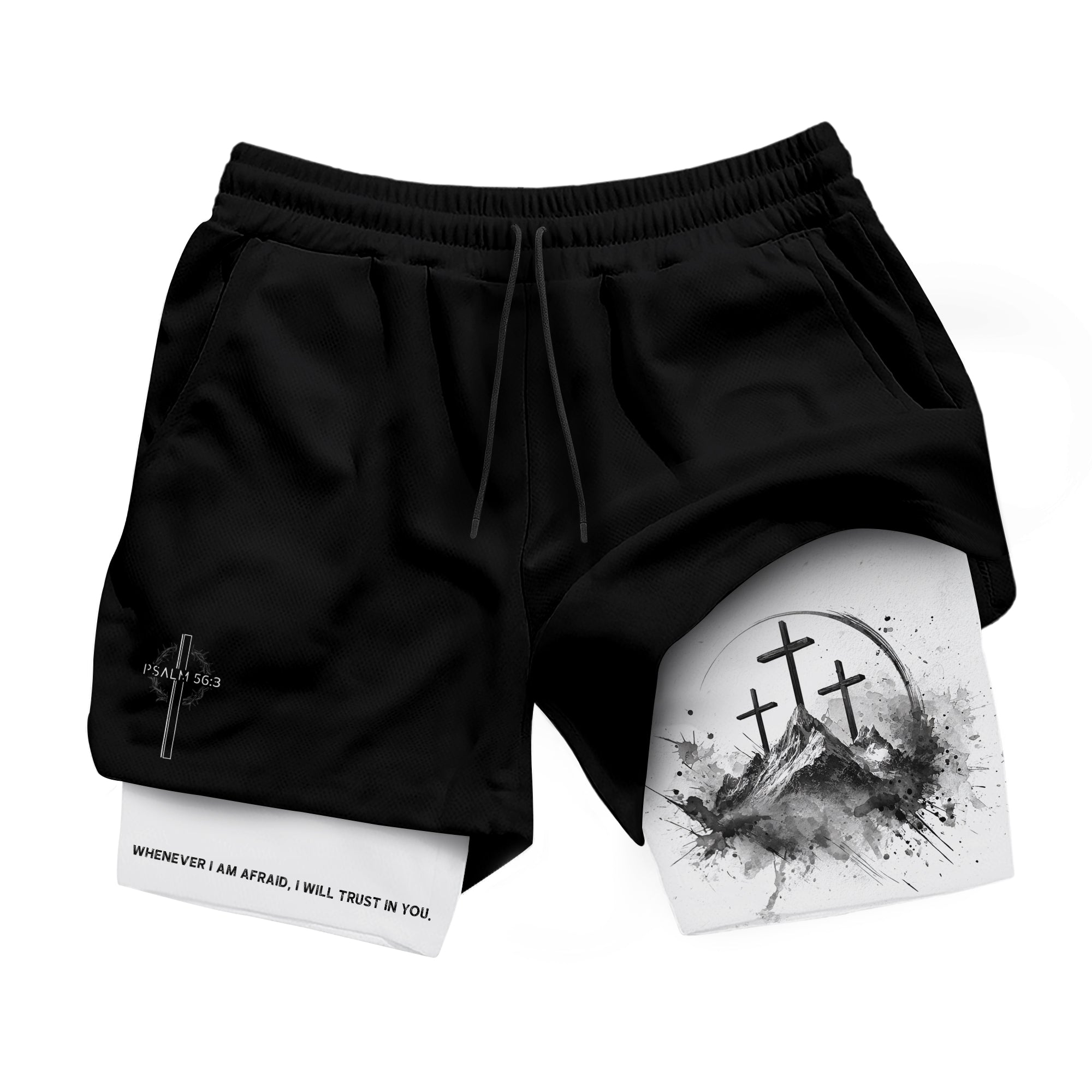 Psalm 56 3 Three Crosses Christian Gym Shorts Faith Over Fear