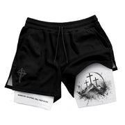 Psalm 56:3 Three Crosses Christian Gym Shorts Faith Over Fear - Rust Field Wear