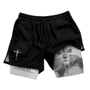 Psalm 56:3 Lion Cross Christian Gym Shorts Eyes of Faith - Rust Field Wear