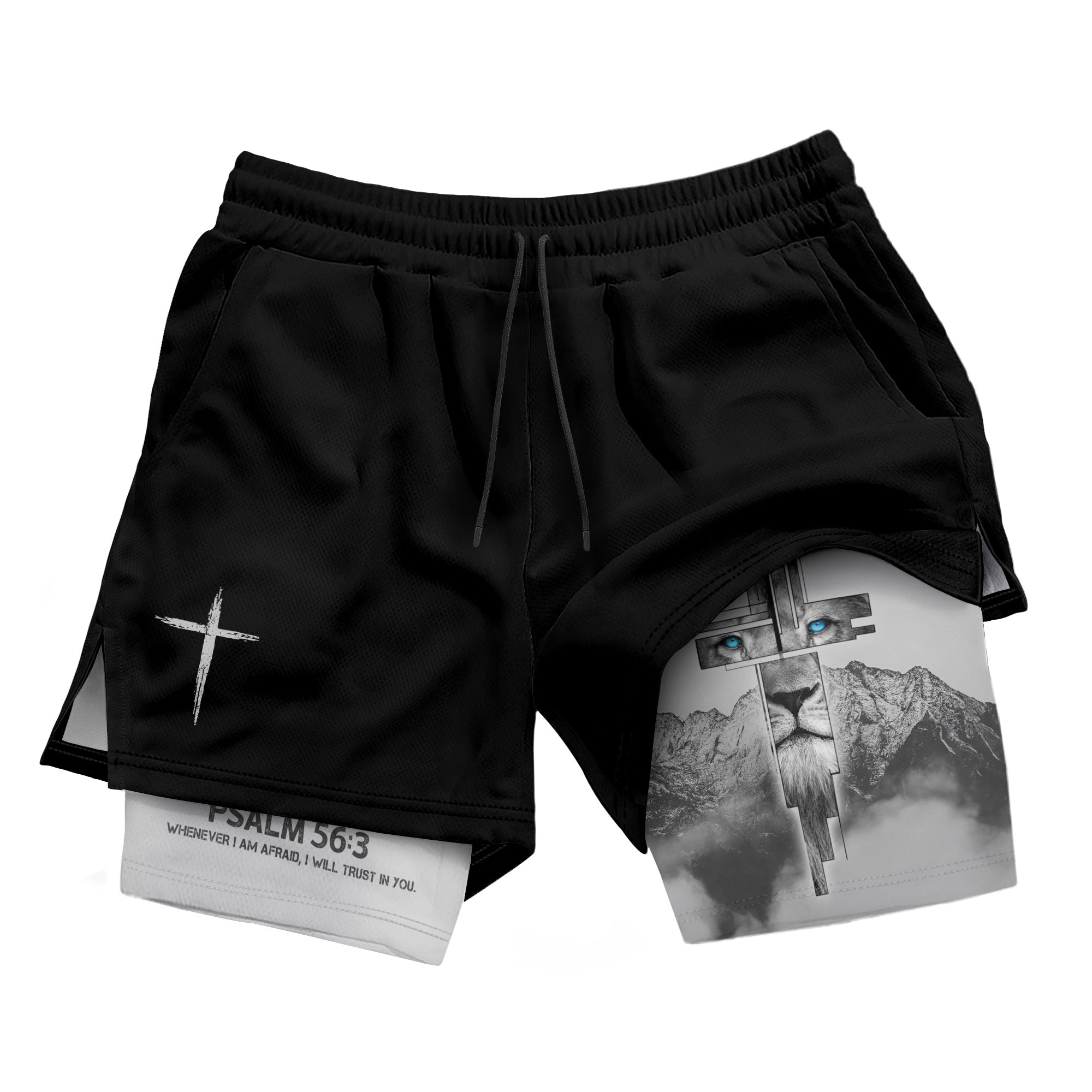 Psalm 56:3 Lion Cross Christian Gym Shorts Eyes of Faith - Rust Field Wear